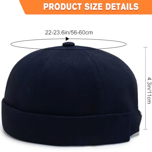 Image of 2 Pcs Mens Brimless Docker Cap Set - Retro Worker Sailor Skull Cap Beanie with Rolled Cuff