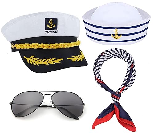 DPLin Yacht Captain Sailor Accessories Costume include Captains hats Men, Sailor Hat Women,Scarf,...