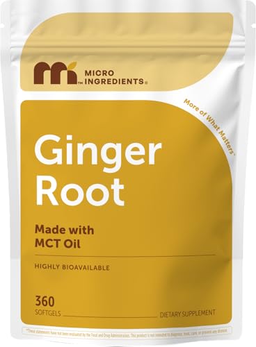Micro Ingredients Ginger Root with MCT Oil 360 Softgels | Fresh Ginger Root Extract | Herbal Supplements for Women & Men | Non-GMO Gluten Free Soy Free