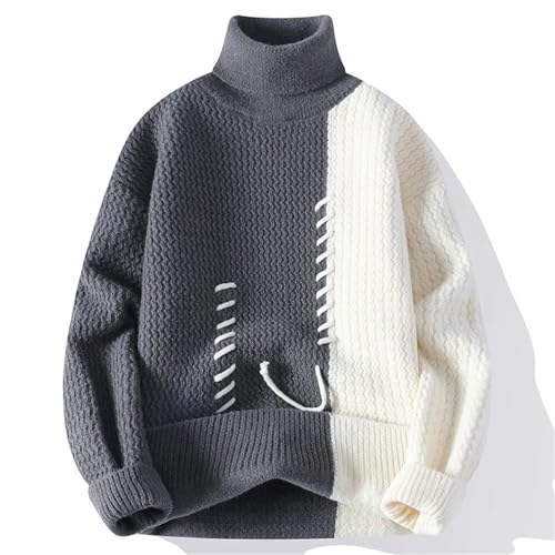 Men's Knitted Turtleneck Sweater Patchwork Casual Pullover Loose Warm Street Sweater3