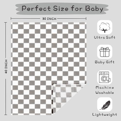 Image of Yurhap Checkered Baby Blanket Fleece Baby Blankets Neutral for Boys Girls, Super Soft Warm Lightweight Infant Toddler Newborn Receiving Gifts for Crib Stroller, 30x40 Inch, Greige
