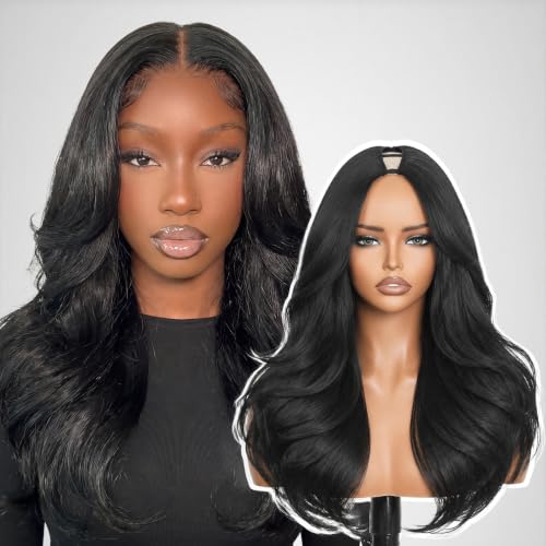 PREMPO 20 inch Yaki Wavy Layered V Part Wigs for Black Women