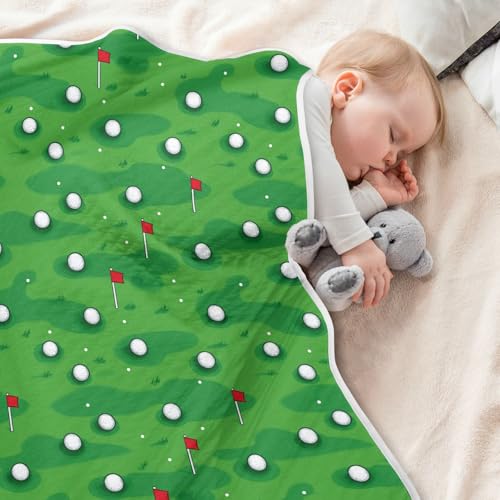 Image of Baby Blankets for Baby Boy or Girl Soft Warm Multi Use Wrap Swaddle for Infant Toddler Kid Crib Bedding 30X40in Golf Green