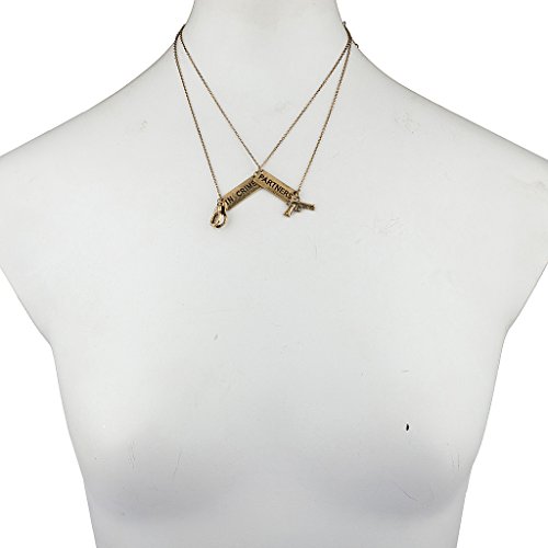 LUX ACCESSORIES Partners in Crime Handcuff Hand Cuff Gun BFF Best Friends Forever Matching Necklace Set2