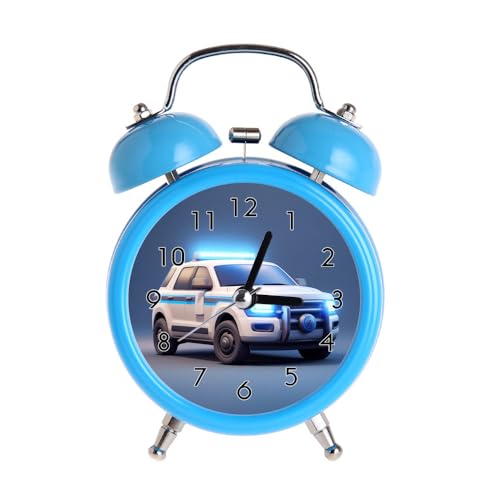 Sveglia per bambini Retro Puntatore Silenzioso Orologi Numero Rotondo Dual Bell s Sveglia Forte Colori Blu Comodino Luce di Notte Decors Casa 3D Auto della Polizia