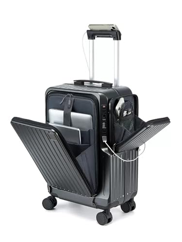 PC Hardshell Quiet Spinner Carry-On Luggage TSA Lock USB Charging Port Large Lightweight Durable Suitcase for Men Women Business Travel Check-in Trolley Bag (Grey, Carry-On-20-Inch)