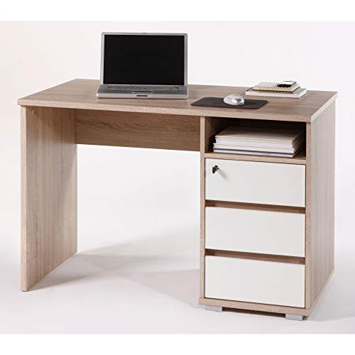 PRIMUS 1 Schreibtisch mit Schubladen, Sonoma Eiche Optik / Weiß - Bürotisch Computertisch fürs Homeoffice mit Stauraum… – Bild 3