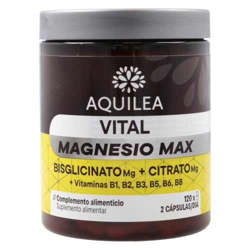 Aquilea Vital Magnesio Max | 120 cápsulas vegetales | Magnesio Bisglicinato y Citrato y Vitaminas | Apoyo para funcionamiento de los músculos y huesos, reduce cansancio
