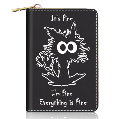 FVAENDHIO Credit Card Holder Wallets for Women, Funny Cat - It's Fine I'm Fine Everything is Fine Design RFID Blocking Small Leather Card Case Wallet Zipper Accordion Wallets