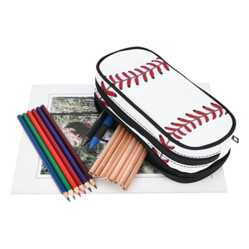 Image of ANANGTEE Cute Baseball Pencil Case for Kids Boys Teen Girls Large Capacity | Small Makeup Bag for Women, Canvas School Supplies Zipper Pouch, Office Desk Soft Organizer Travel Pen Box