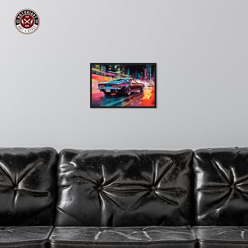 Notoriart Classic Night Drive Framed Car 1 Piece Canvas Wall Art, 16" x 11", Black Frame by NotoriArt - Used condition - Image 2