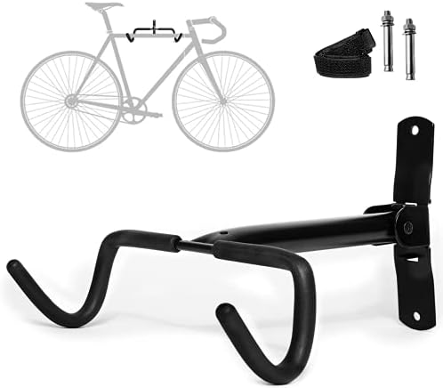 Charles Daily Wall Mounted Bike Rack, Foldable Bike Wall Mount Bracket for Bike Storage and Space Saving - Bike Hanger with Foam Padded Frame Protection - Core Black