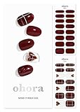ohora Semi Cured Gel Nail Strips (N Tartan Bustier) - Red, Patterned, Works with Any UV/LED Lamps, Salon-Quality, Long Lasting, Easy to Apply & Remove - Includes 2 Prep Pads, Nail File & Wooden Stick