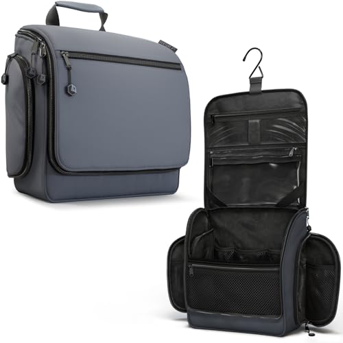 Image of VENTURE 4TH Hanging Travel Toiletry Bag, 18 Compartments - Gray | Hangs on rails, hooks or doors; stands upright. Removable TSA pouch. Water-resistant Nylon 290D Twill, reinforced stitching.