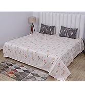 RD TREND Glace Cotton Printed Super King Size Flat Double Bedsheet with 2 Pillow Covers | 210 Tc ...