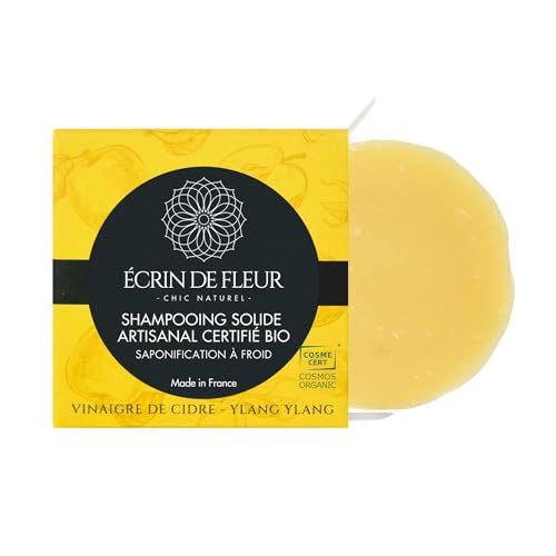 Écrin de Fleur - Jabón sólido de vinagre de sidra de manzana bio, con aceites esenciales de Ylang Ylang, sin sulfatos ni parabenos, 1x55g
