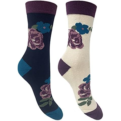 Bramble - Ladies floral design comfort top socks |2 Pairs | U.K. Size 4-7 | Floral comfort top Ladies socks Cover