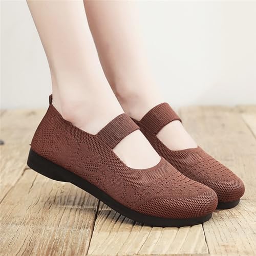 Women Mary Jane Flat Shoes Slip on Washable Knit Casual Flat𝐬 Wide Toe Box Comofortable Ballet Flat with Adjustable Straps4