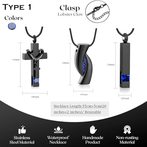 Hearbeingt 3 Pack Cremation Jewelry Urn Necklace for Ashes for Women Men, Cross Infinity Bar Urn Pendants for Human Ashes Adult Memorial Lockets Ash Jewelry2