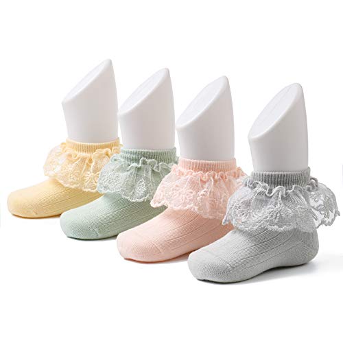 6 Pairs Baby Girls Socks - Newborn Ruffle Lace Princess Frilly Knit Cotton Socks2