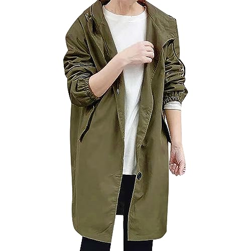 L9WEI Parka para mujer, resistente al viento, parka para mujer, monocolor, longitud media, chaqueta de entretiempo, otoño, manga larga, chaqueta para exteriores, verde, XXXXL