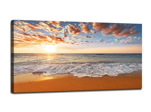 YYYYHPP YP2175 Beach Wall Art Morning Sunrise Sky Ocean Beach Waves Scenery Modern Painting Artwork for Office Wall Decor Home Decoration Stretched and Framed Ready to Hang