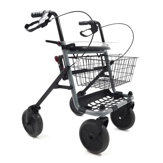 Walker for the Elderly and Disabled Folding and Adjustable with 4 Wheels, Rollator with Parking Brakes, Seat and Basket for Outdoor and Indoor Use, Aluminium