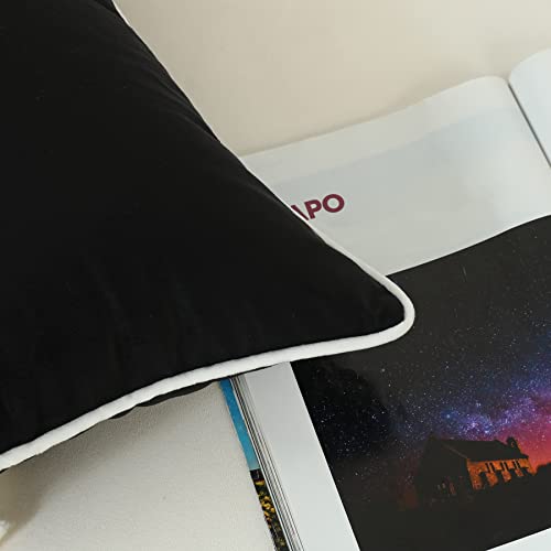 LIGICKY Set of 2 Black Velvet Lumbar Pillow Covers Modern Minimalist Style Solid Decorative White Rope Edging Soft Rectangle Cushion Cases for Sofa Bedroom Party Décor, 12 x 20 inch - Cosy Home Interiors LIGICKY Set of 2 Black Velvet Lumbar Pillow Covers Modern Minimalist Style Solid Decorative White Rope Edging Soft Rectangle Cushion Cases for Sofa Bedroom Party Décor, 12 x 20 inch - Image 6