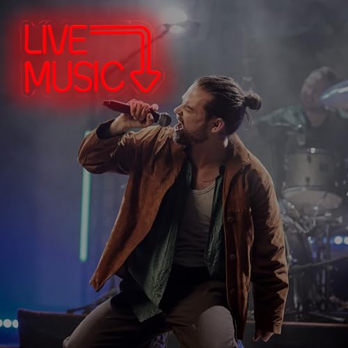 Image of Live Music Neon Sign for Music Studio Record Wall Decor Led Light Up Sign Accessories Red Words Neon Sign