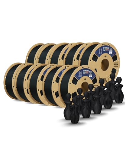 Image of OVERTURE 10KG Bundle PLA Plus (PLA+) Filament 1.75mm, Stronger & More Durable, Professional Toughness 3D Printer Filament 10kg (2.2lbs) 10 Pack, High Precision + /- 0.02mm (Black*10)