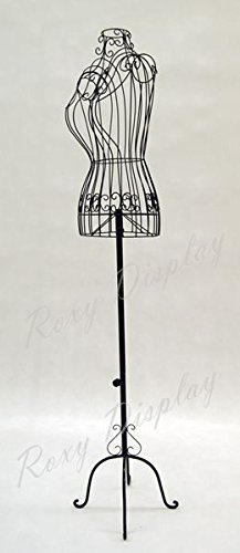 Female Metal Wire Dress Form (Black) - Adjustable Height Wire Frame Dress Form Display Stand - Antique Metal Base (Xy2302B-Ty) #TOP27