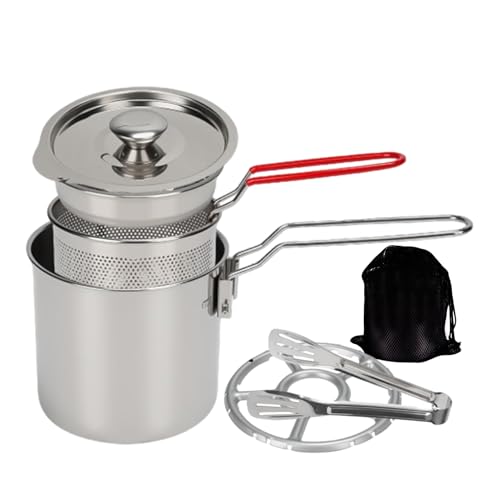 Freidora de colocación – Juego de 7 piezas portátil de acero inoxidable | Freidora de 1,2 litros con cesta, para cocinar pescado y pollo en la cocina, camping pícnic