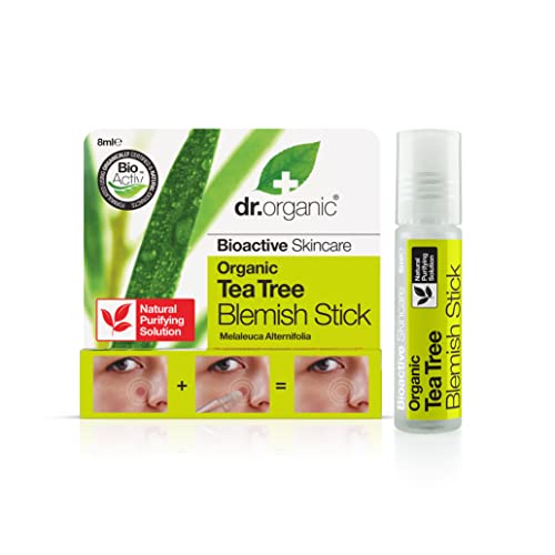 Dr Organic Drzewko herbaciane, minimalizują plamy i zmniejszają zaczerwienienia, na trądzik, czysta skóra, oczyszczająca, naturalna, wegańska, wolna od okrucieństwa, bez parabenów i SLS, certyfikowana