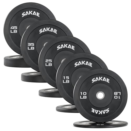 SAKAE Olympic Rubber Bumper Plates, 2-Inch Weight Plate Set with Steel Hub, Ideal for Weightlifting, CrossFit, Strength Training & Home Gym Workout, Available in Single, Pair & Sets, Multiple Sizes