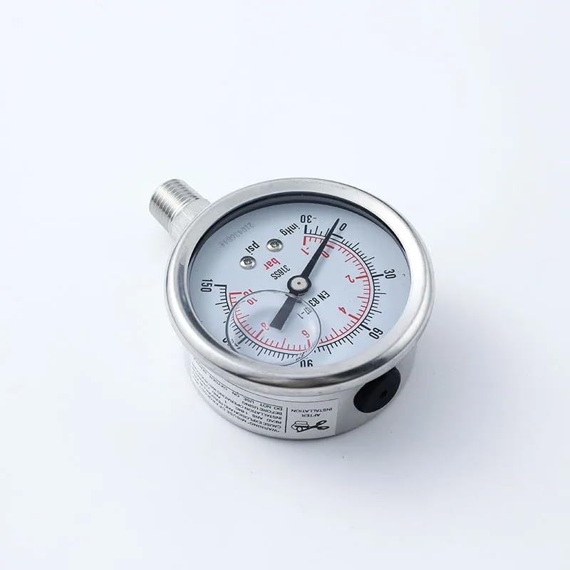 グリセリン圧力計 OPGΦ39 ROUPWKWO 1/4インチ NPT ベース グリセリン充填圧力計 -1-10バー 安定性能 ダブルスケールゲージ 圧力計 圧力テ