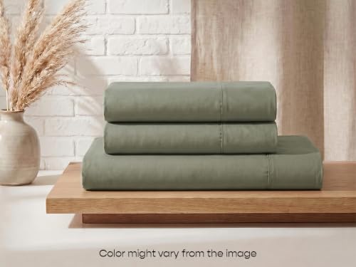 Image of SleepyCat 300 TC Cotton-Soft Microfiber Bedsheet with 2 Pillowcases|Wrinkle-Free|300 TC Plain Weave|No Creases, No Shrinkage|No Colour Fading|150 GSM|Green|Fits Mattress Upto 8 Inches|Double