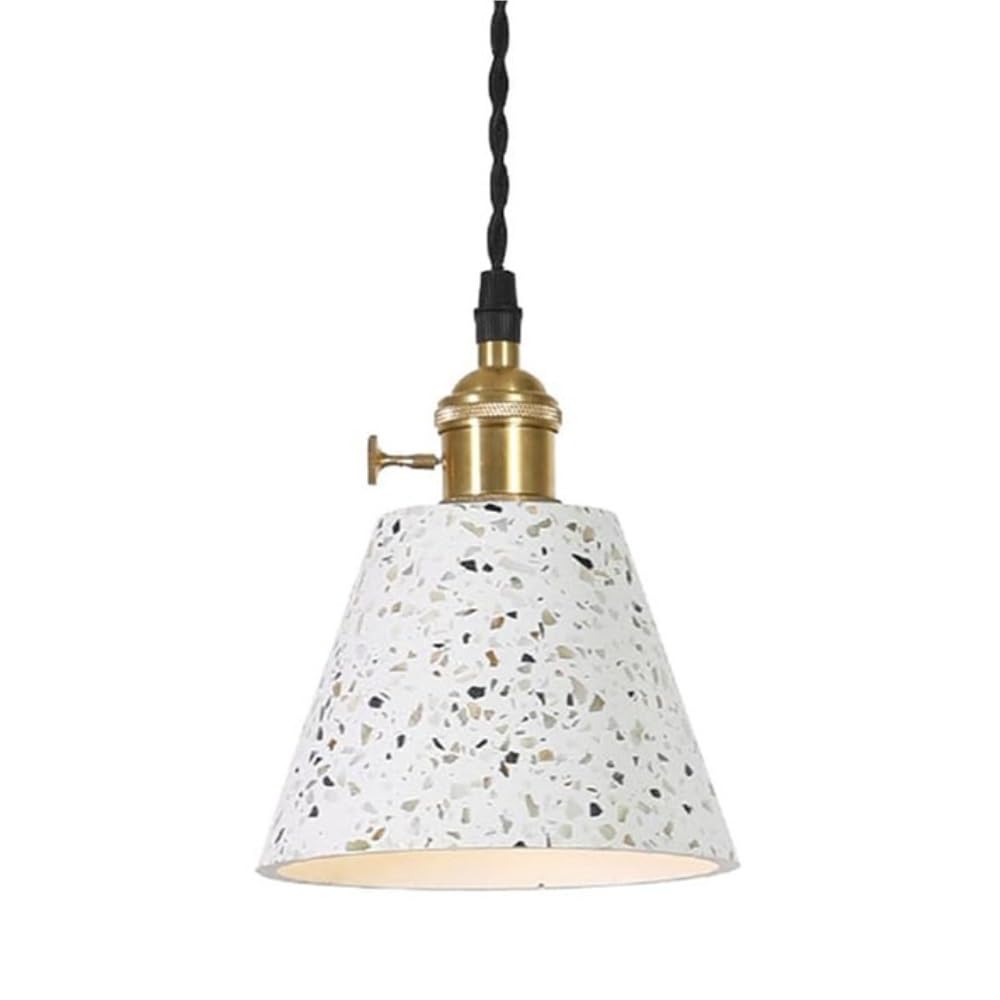 FEITENGDA Modern Cone Terrazzo Pendant Light Nordic Minimalist Brass Hanging Lamp Home Decor Adjustable Cord Chandelier Fixture for Kitchen Island Dining Room Bar Counter