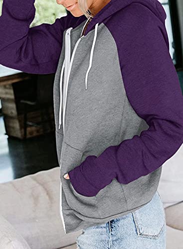 Infitty Womens Loose Zip Up Hoodie Lightweight Color Block Active Hooded Sweatshirts Thin Zipper Jacket Purple Xl #TOP2