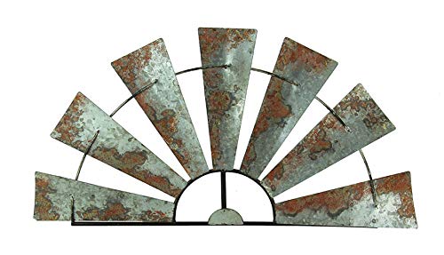 Special T Imports 30-Inch Long Rustic Distressed Gray Large Metal Half-Windmill Country Farmhouse Big Wall Sculpture Art Decoration - Easy Mounting - Vintage Galvanized Home Decor