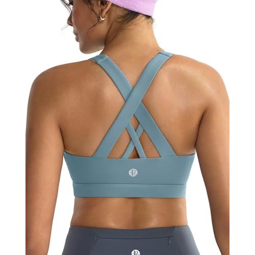 RUNNING GIRL Sports Bra for Women, Criss-Cross Back Padded Strappy Sports Bras Medium Support Yoga Bra with Removable Cups X-Small A-opal Green