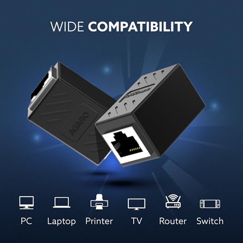 Image of AGARO Cat8 Ethernet Extender Female to Female RJ45 Coupler Adapter, 8P8C Inline LAN Connector for Cat6 /Cat7 /Cat8 Cable Extension, Network Cable Joiner, High-Speed, Stable Connection, Pack of 1