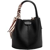 Orynova Women's Genuine Leather Bucket, Y2K Mini Crossbody Bag, Minimalist Shoulder Purse (Black)