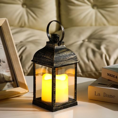 Faroles de bronce para bodas y centros de mesa elegantes con vela LED 5