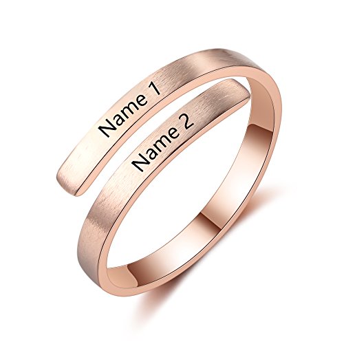 Personalized Promise Ring for Her Spiral Name Ring Adjustable Engraved Rings for Women BFF Personalized Gift (Rose Gold)