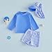 Finegoodwei Toddler Baby Boy Rash Guard Swimsuits Solid Color Long Sleeve Bathing Suit Tops Plaid Shorts Hat Beachwear (Blue, 18-24 Months)