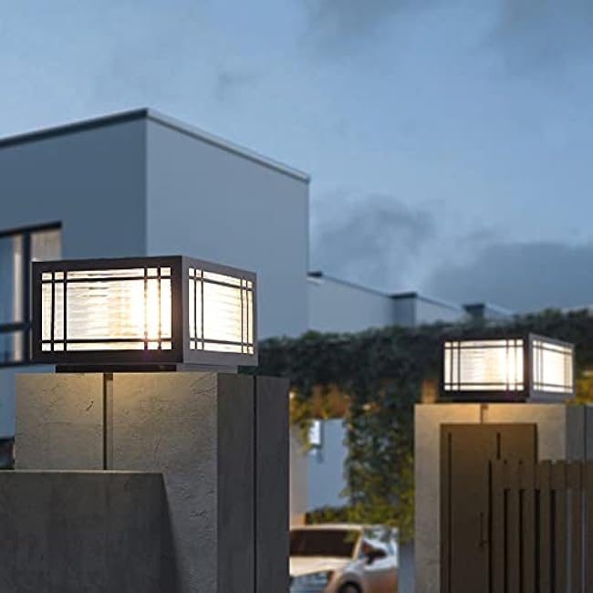 SLAWA Outdoor Post Cap Lights - Modern Square Fence Pillar Lamps with Stainless Steel Housing - Waterproof Lawn Column Cap Lamp for Courtyard and Deck