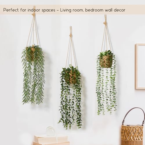 Mokof 3 Pack Artificial Hanging Plants in Boho Handwoven Baskets for Living Room, Bedroom, Bathroom Wall Shelf Decor by Mokof - Image 5