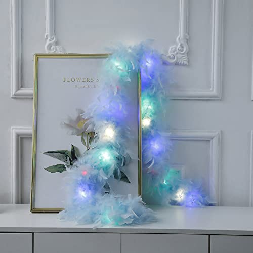 Larryhot Long Blue Feather Boa - 2Yards 75G Colorful 20 Led Lights Boas For Party,Wedding,Halloween Costume,Christmas Tree And Home Decoration (Light Blue) #TOP6