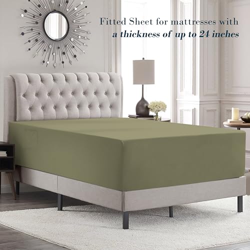 Image of Mocassi Luxury 4-Piece Sheet Set, Ultra Soft 1800 Premium Hotel Quality Microfiber Sheet Set, Fits Mattresses Up to 18 to 24 Inches Extra Deep Pocket - Breathable and Secure Fit, Twin XL, Sage Green