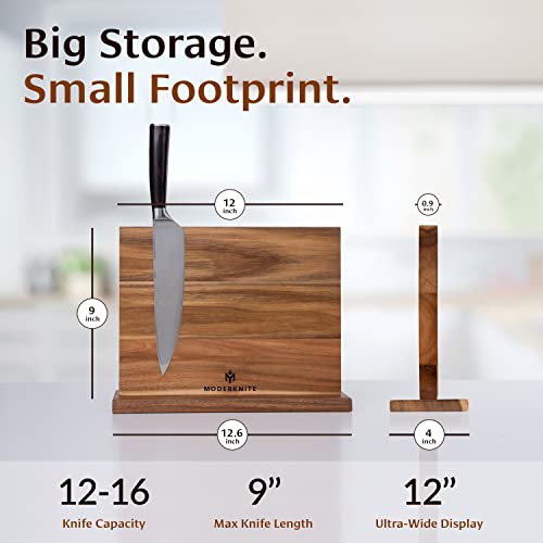 4-Pc Magnetic Knife Block Set – Acacia Wood Magnetic Knife Holder Stand With Sharpener, Knife Tips & Finger Guard In Gift Box – Double Sided Magnetic Knife Stand – Pre-Assembled By Moderknite [2023] #TOP5